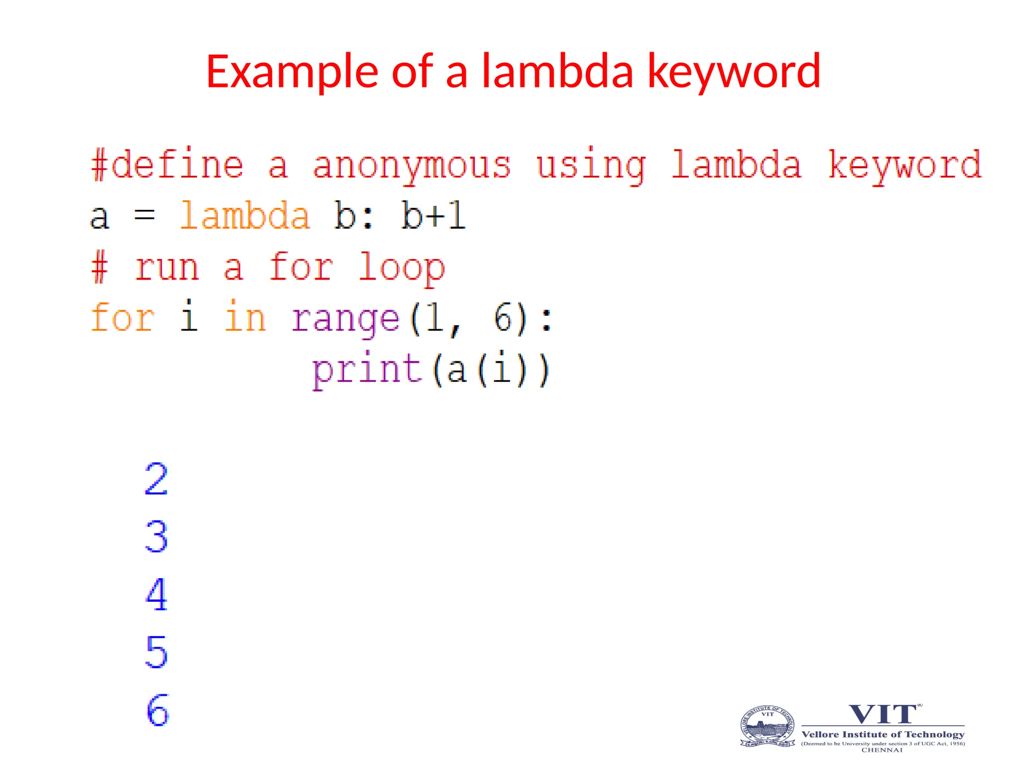 Example of a lambda keyword
 