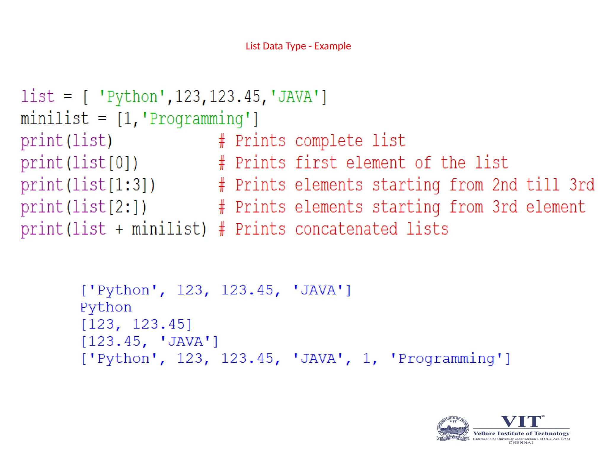 List Data Type - Example
 