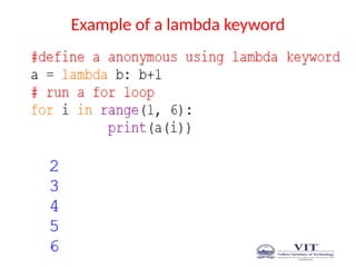 Example of a lambda keyword
 