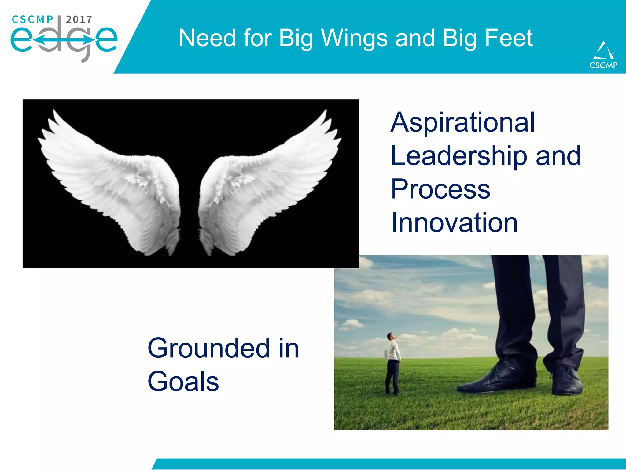 Need for Big Wings and Big Feet
Aspirational
Leadership and
Process
Innovation
Grounded in
Goals
 