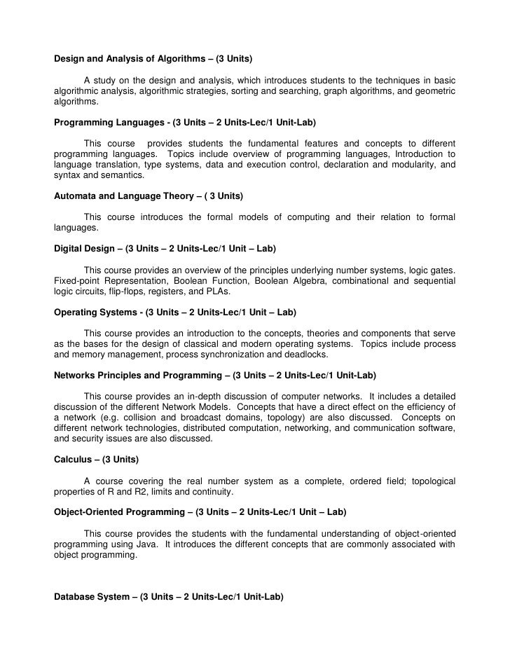Perpetual Help C.S. Science) Course Description