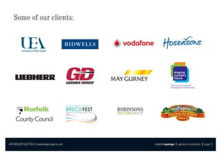 Some of our clients:




+44 (0)1603 622766 | creativesponge.co.uk   creativesponge | agency credentials | page 3
 