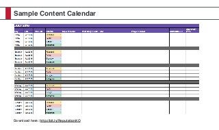 Sample Content Calendar
Download here: http://bit.ly/ReputationKO
 