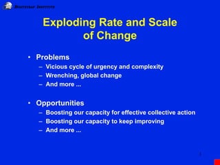 IB BOOTSTRAP INSTITUTE
3
– And more ...
– Vicious cycle of urgency and complexity
– Wrenching, global change
– And more .....