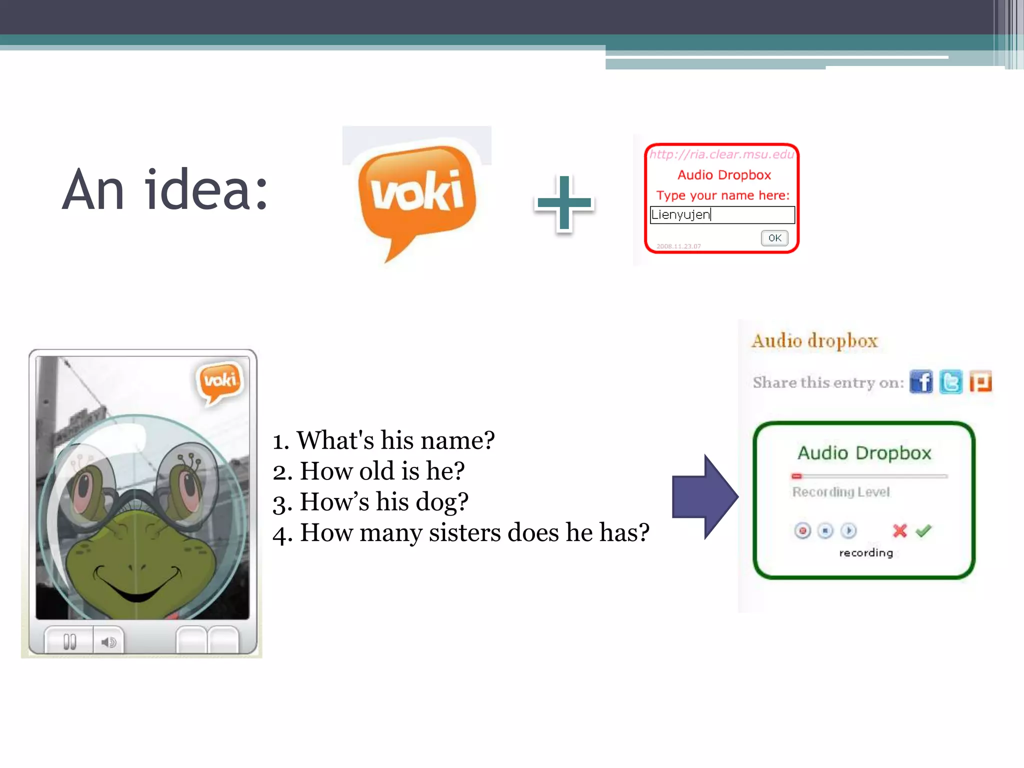 An idea:



       1. What's his name?
       2. How old is he?
       3. How’s his dog?
       4. How many sisters does he has?
 