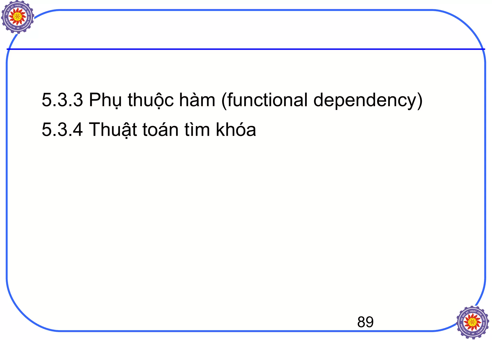 89
5.3.3 Phụ thuộc hàm (functional dependency)
5.3.4 Thuật toán tìm khóa
 