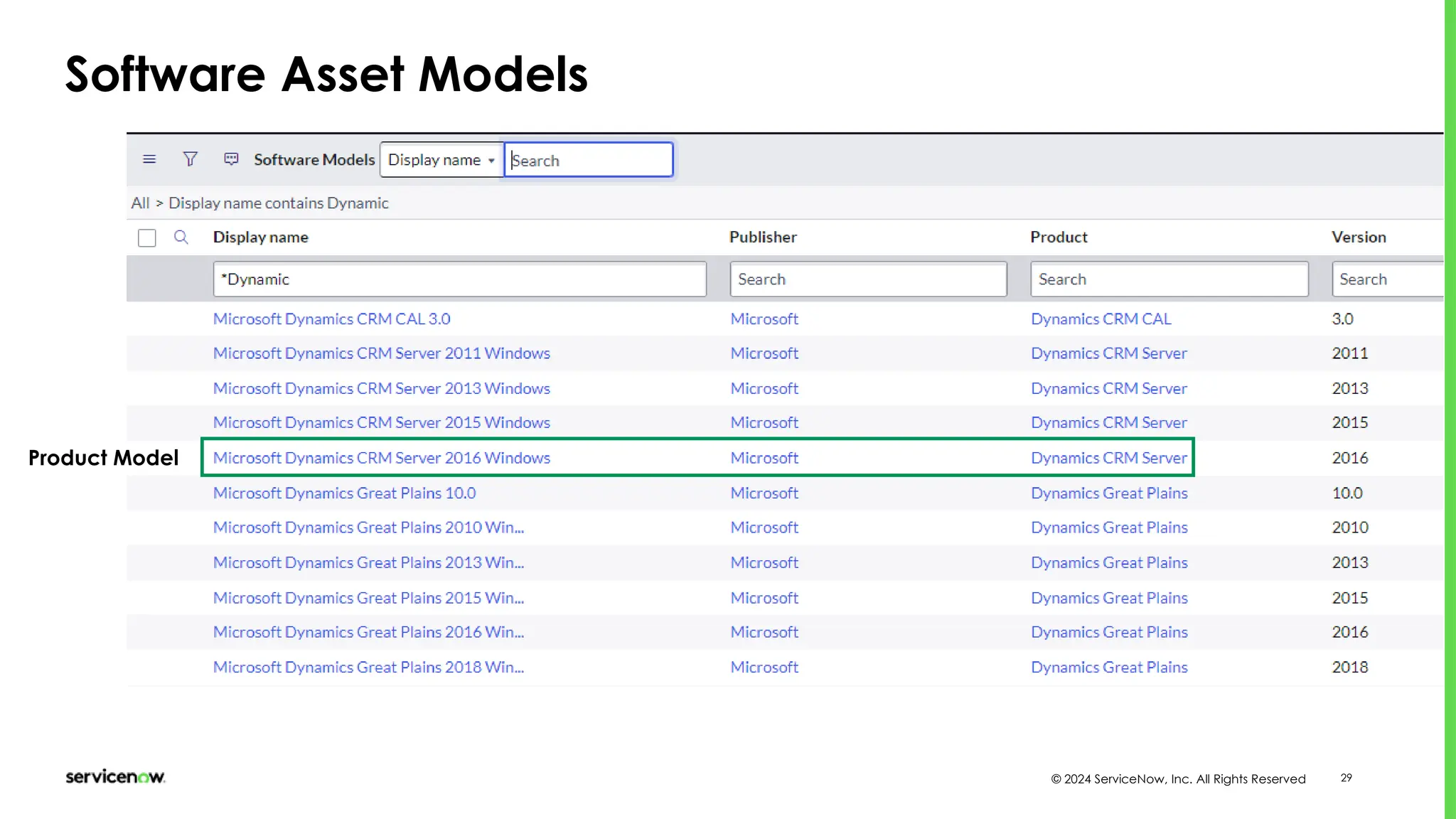 © 2024 ServiceNow, Inc. All Rights Reserved 29
Software Asset Models
Product Model
 