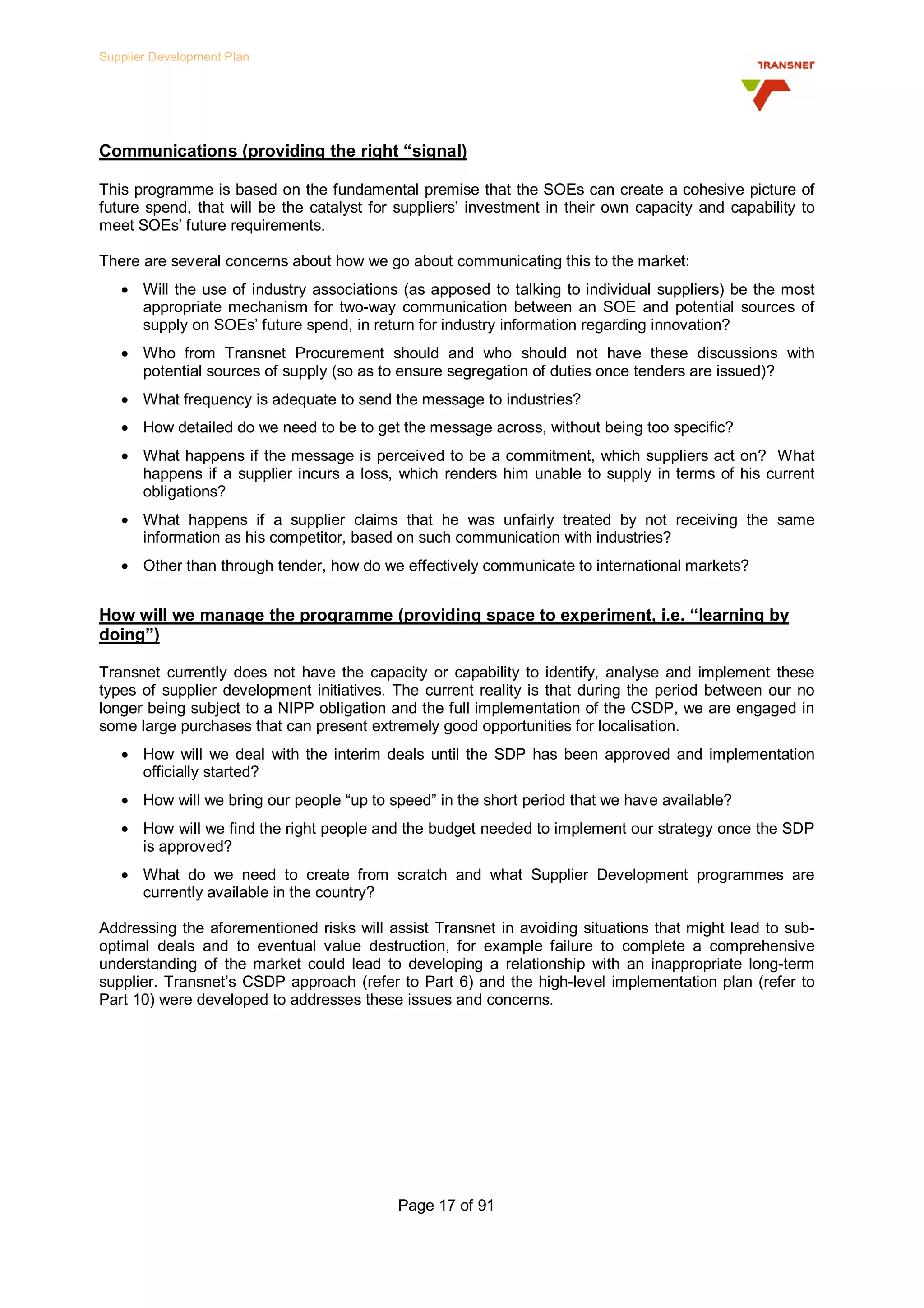 Transnet Supplier Development Plan