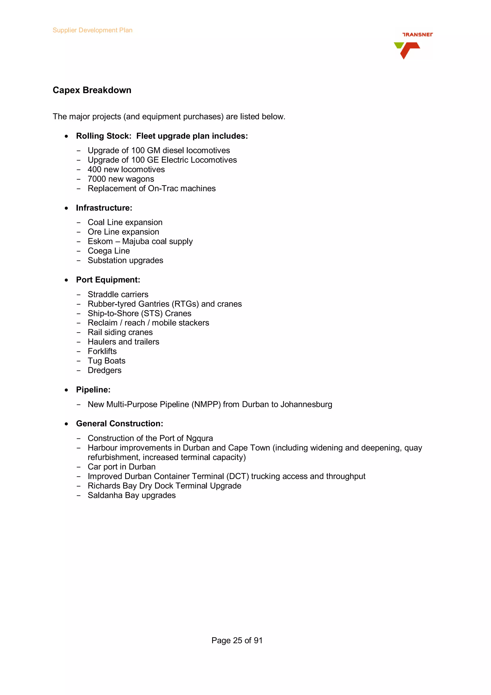 Transnet Supplier Development Plan