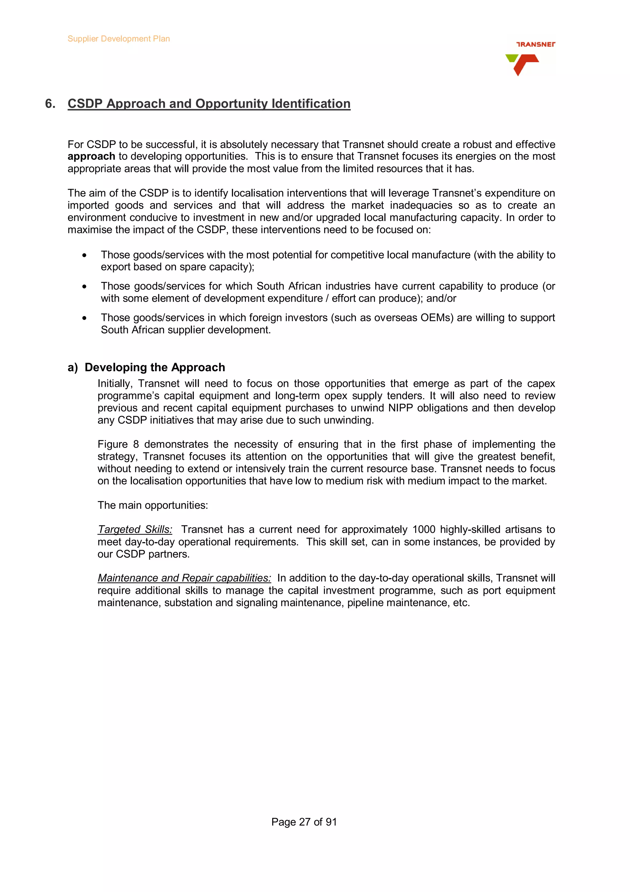 Transnet Supplier Development Plan