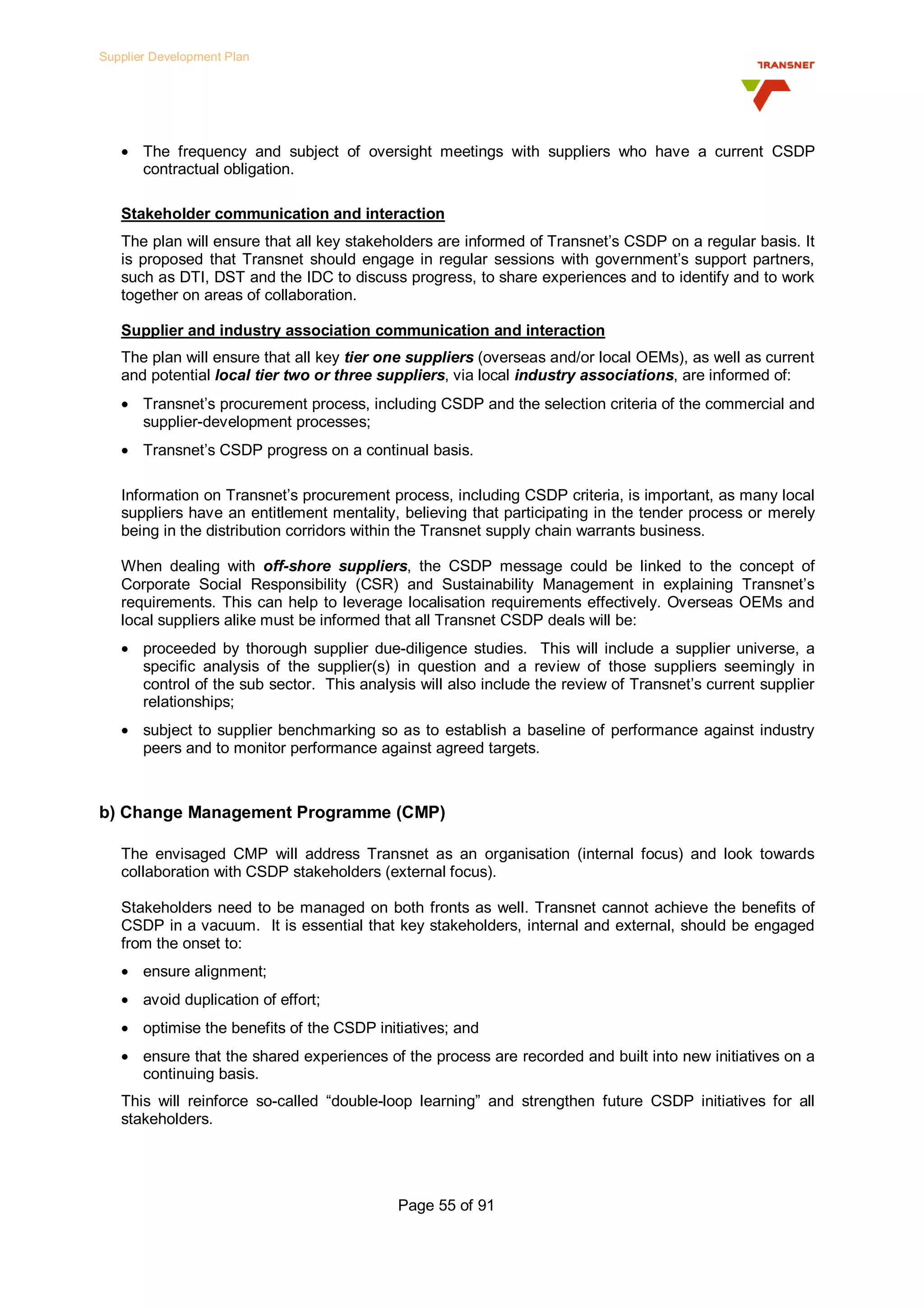 Transnet Supplier Development Plan