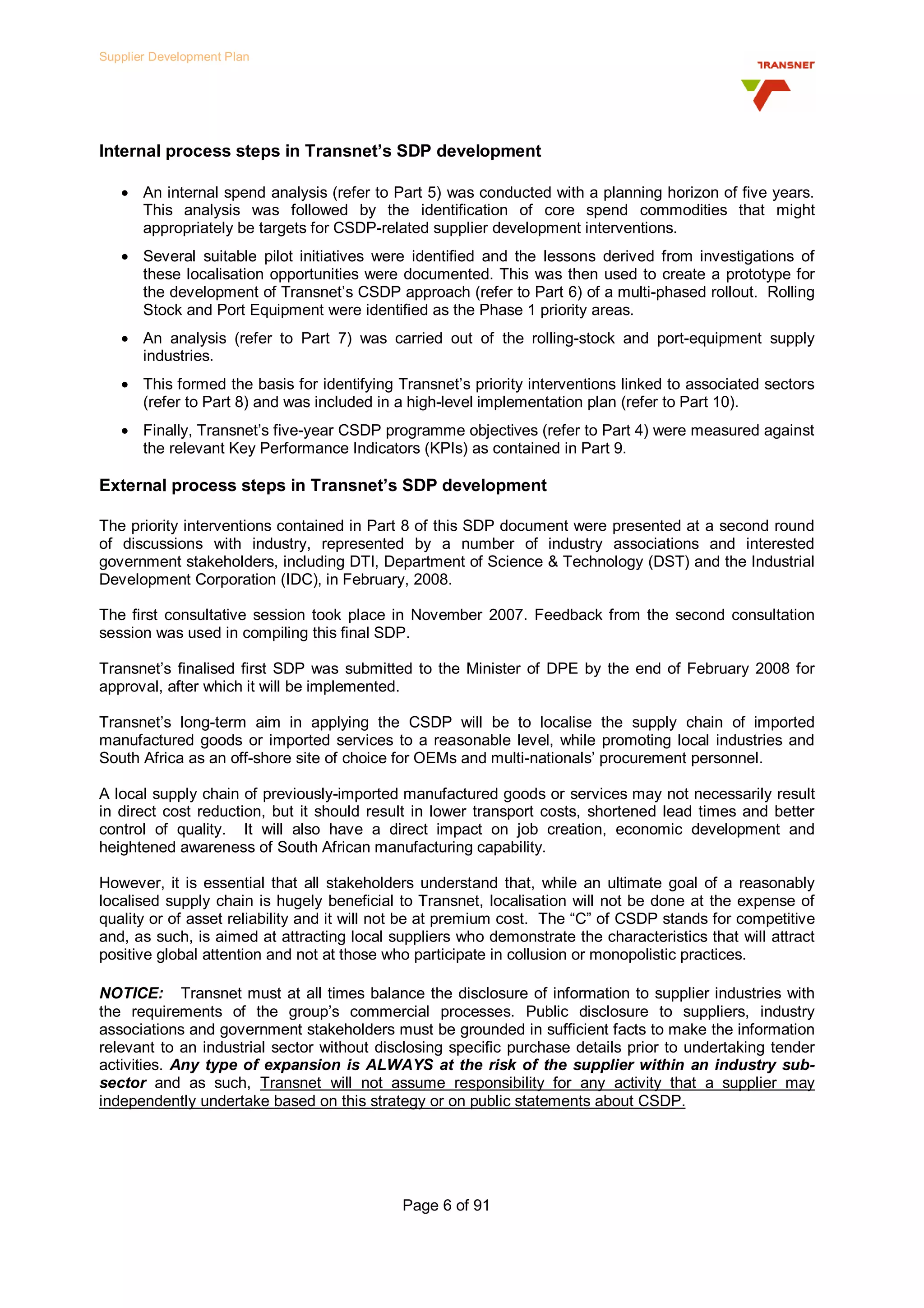 Transnet Supplier Development Plan