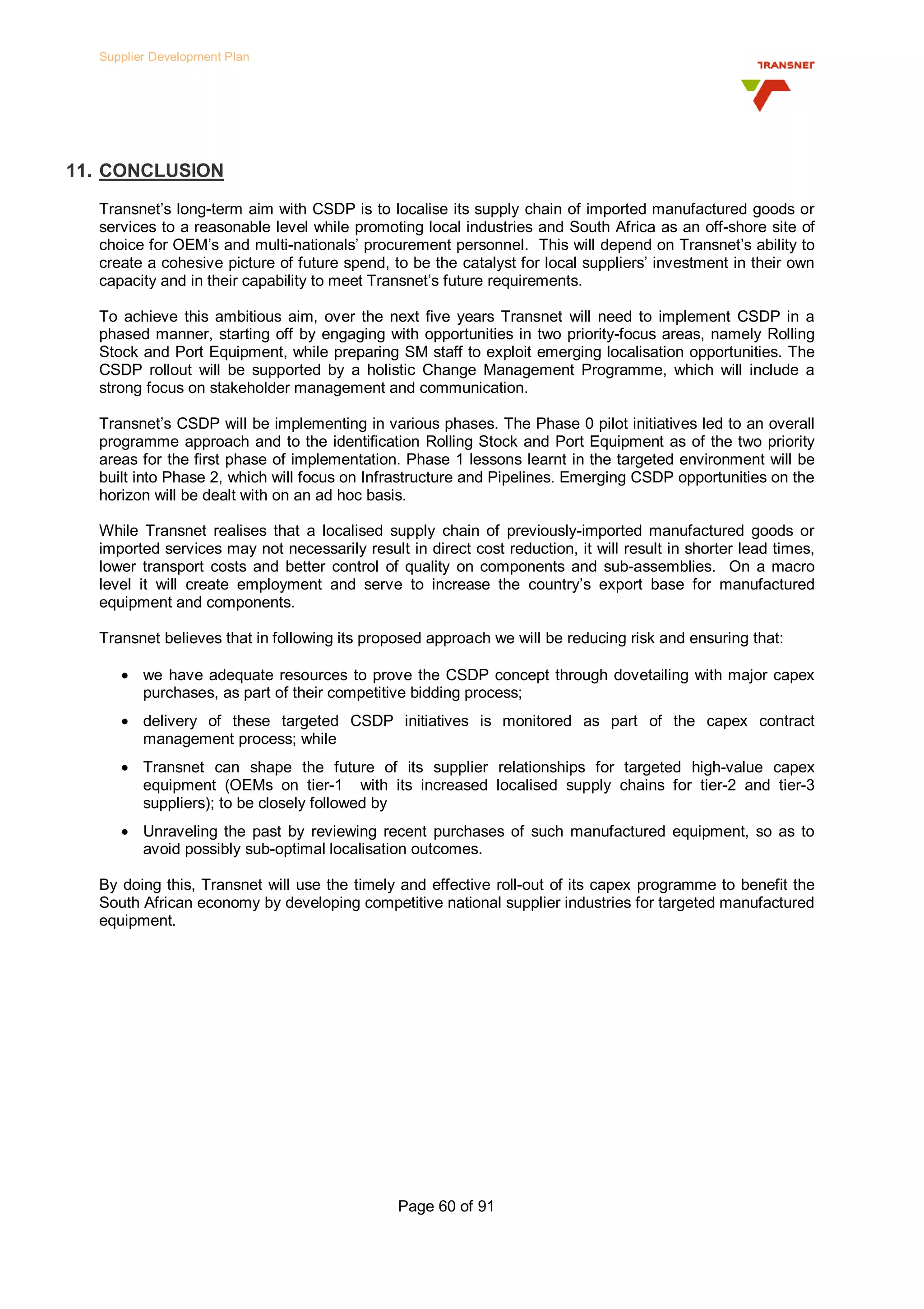 Transnet Supplier Development Plan