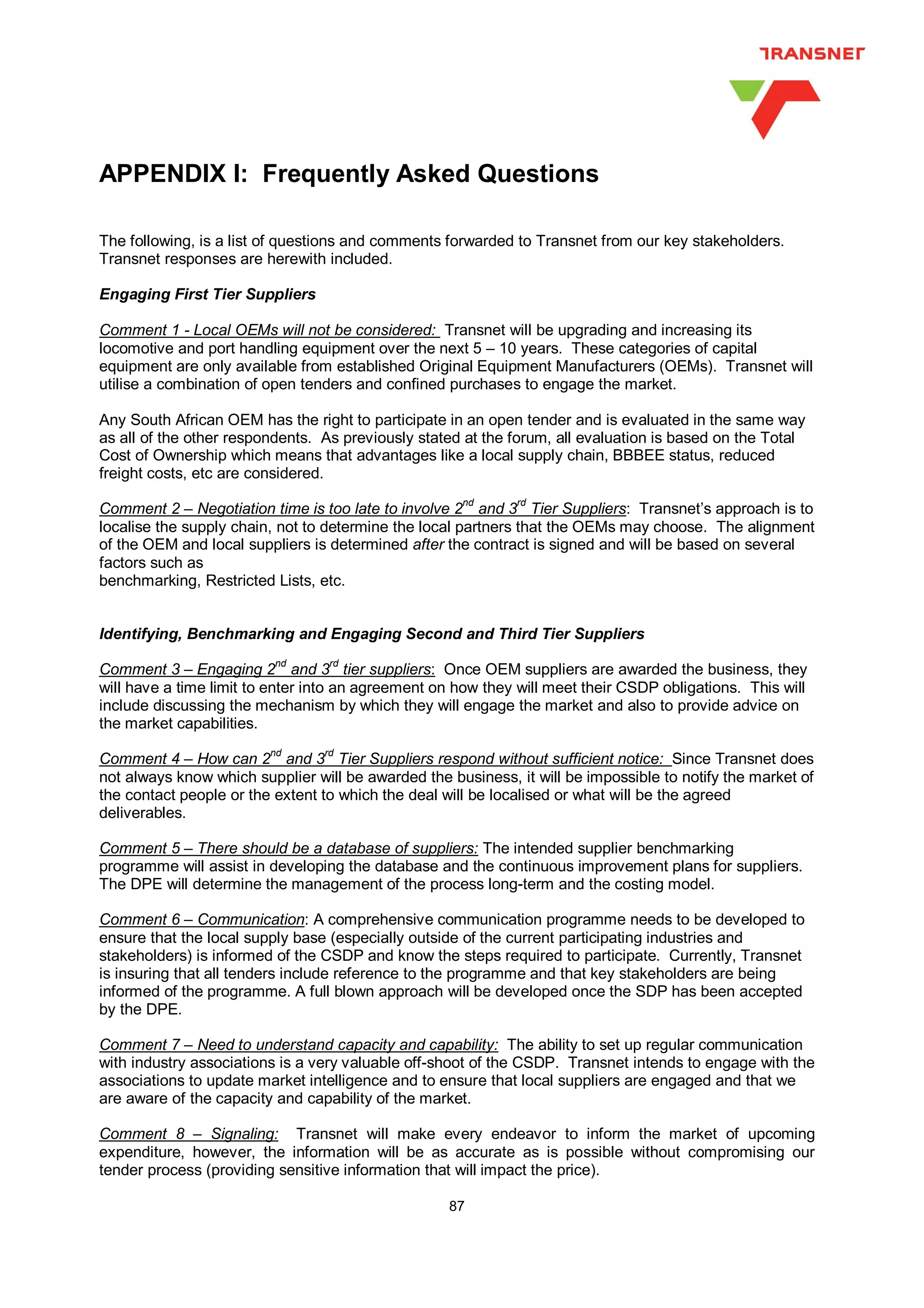 Transnet Supplier Development Plan