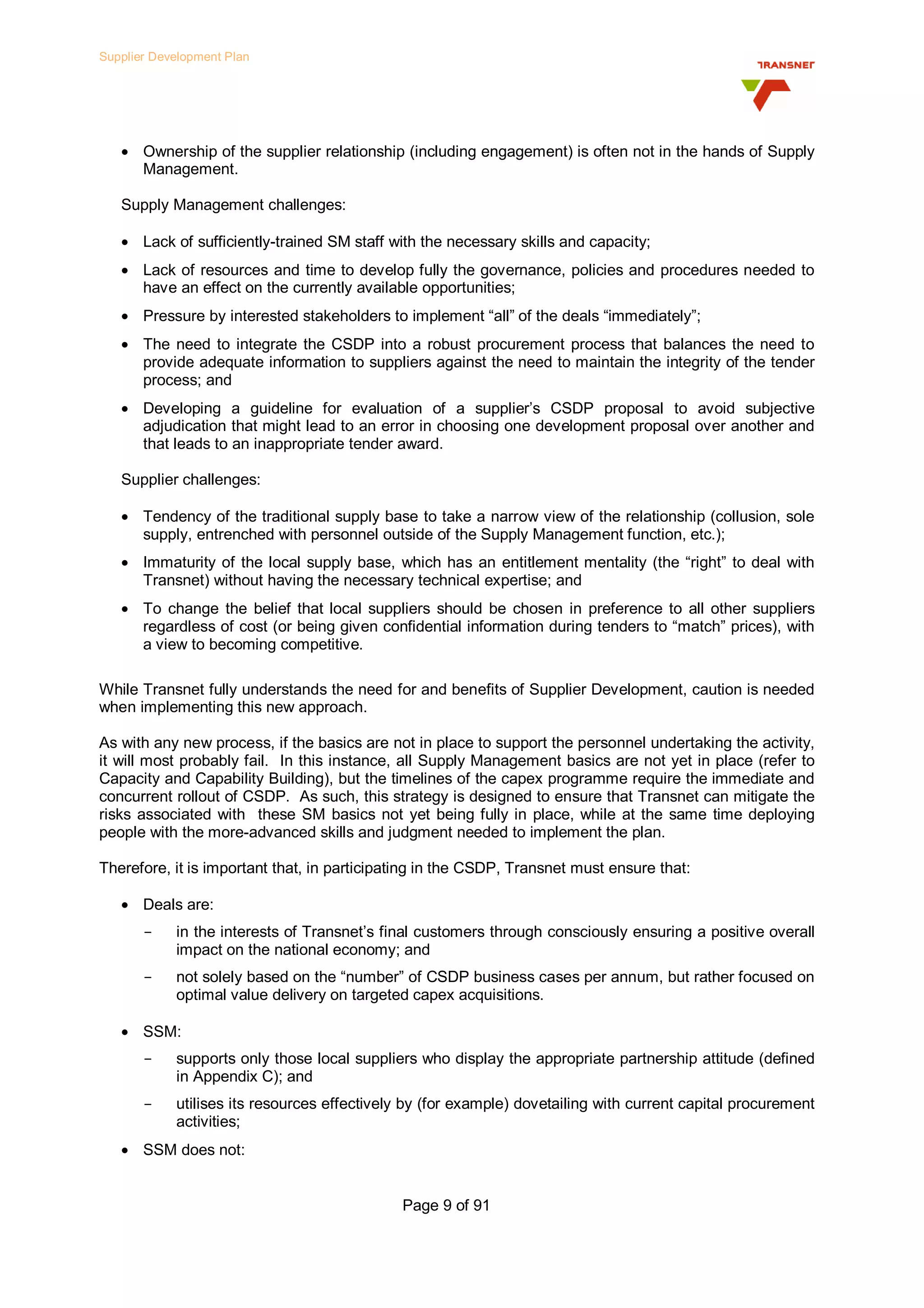 Transnet Supplier Development Plan