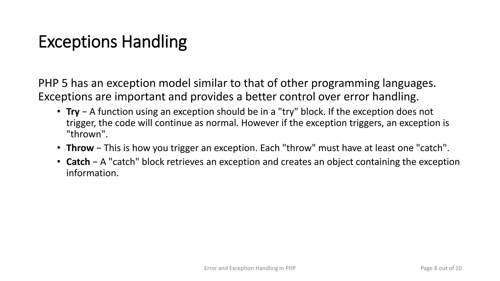 Error and exception handling in php ppt