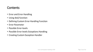 Error and Exception Handling in PHP | PPTX
