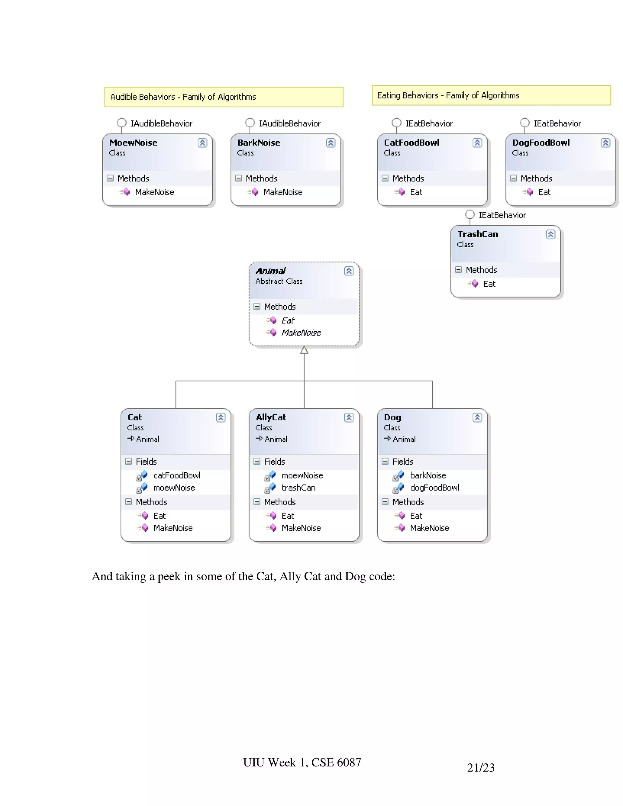 And taking a peek in some of the Cat, Ally Cat and Dog code:




                             UIU Week 1, CSE 6087              21/23
 