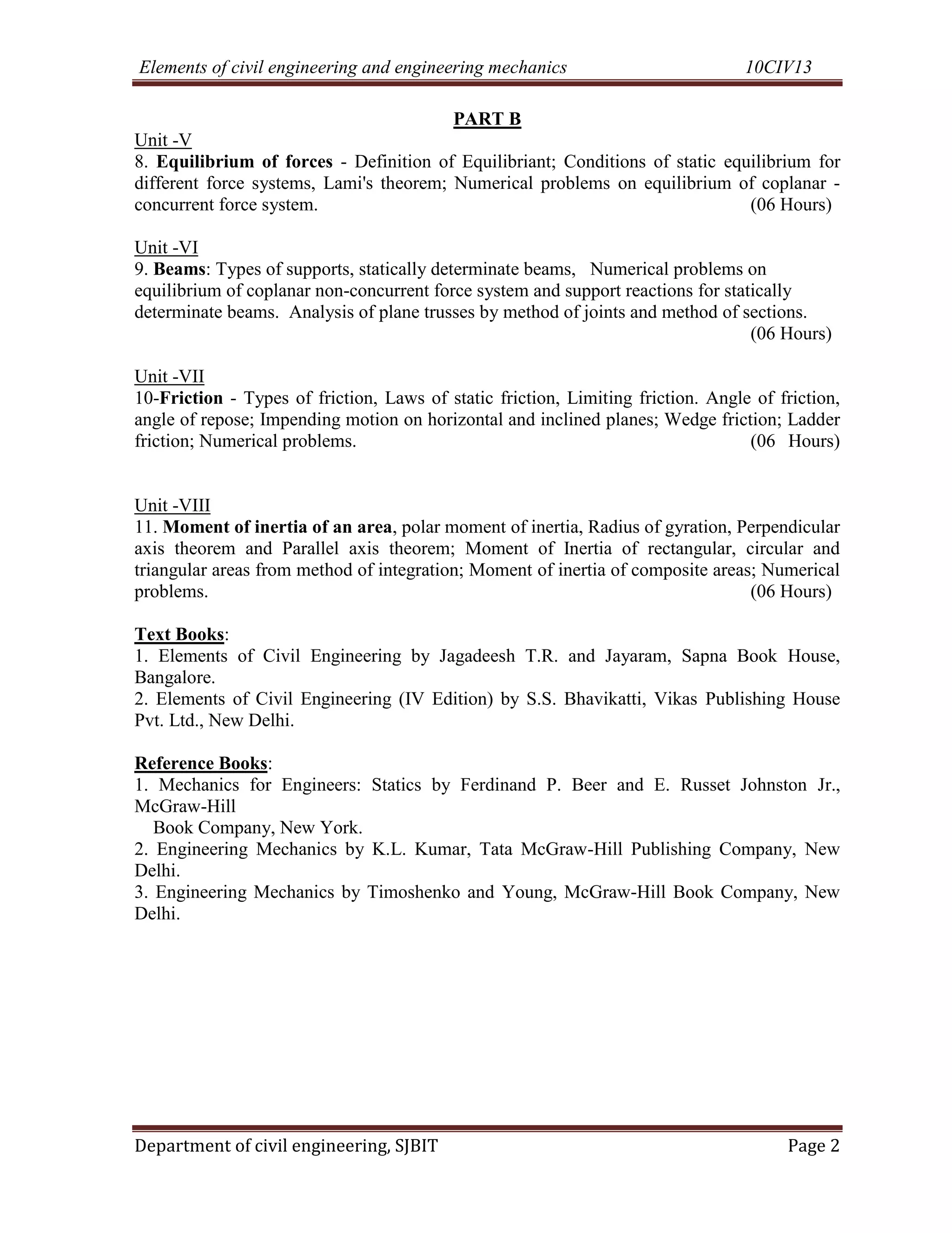 Cse i-elements of civil engg. & engineering mechanics [10 civ-13]-notes ...