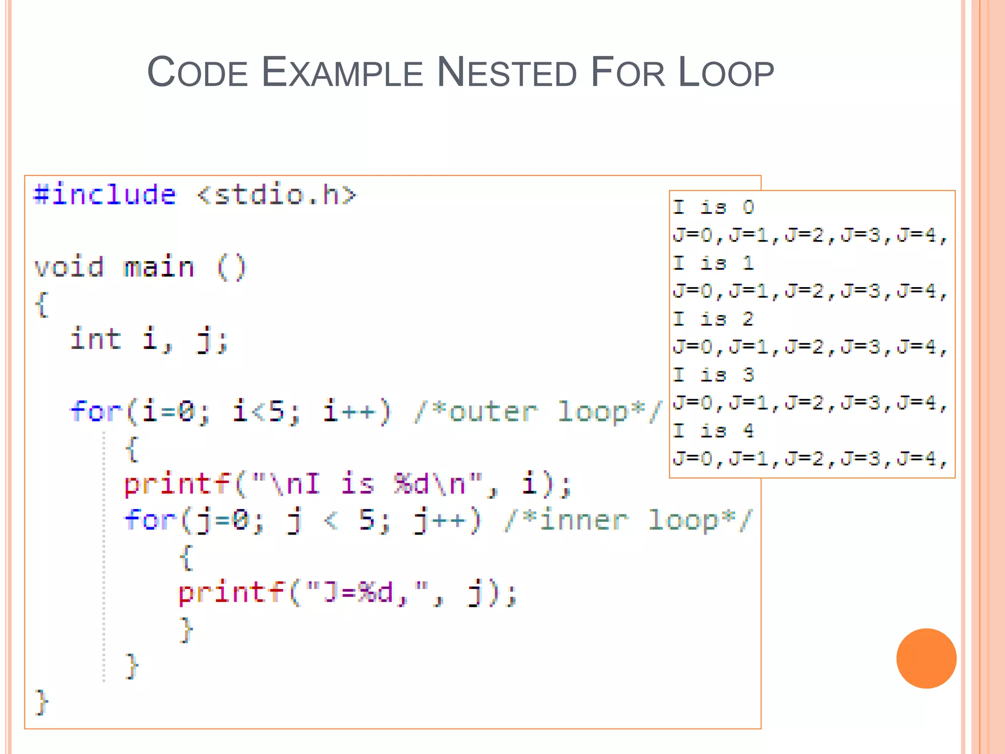 CODE EXAMPLE NESTED FOR LOOP 