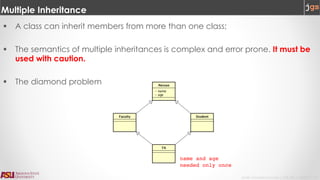 Javier Gonzalez-Sanchez | CSE 240 | Fall 2017 | 6
Multiple Inheritance
§ A class can inherit members from more than one class;
§ The semantics of multiple inheritances is complex and error prone. It must be
used with caution.
§ The diamond problem
name and age
needed only once
 