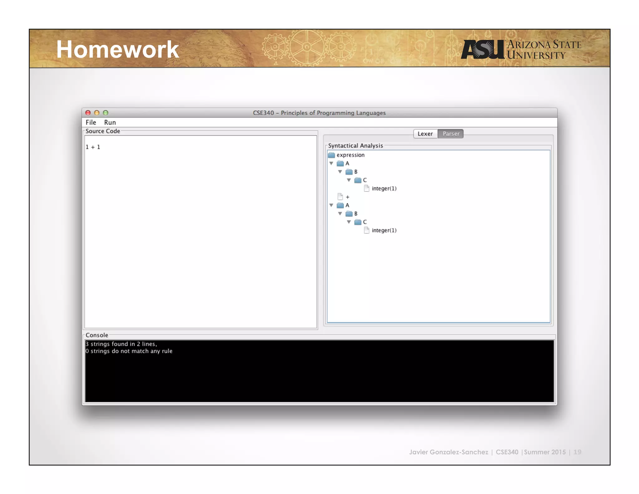 Javier Gonzalez-Sanchez | CSE340 |Summer 2015 | 19 Homework 
