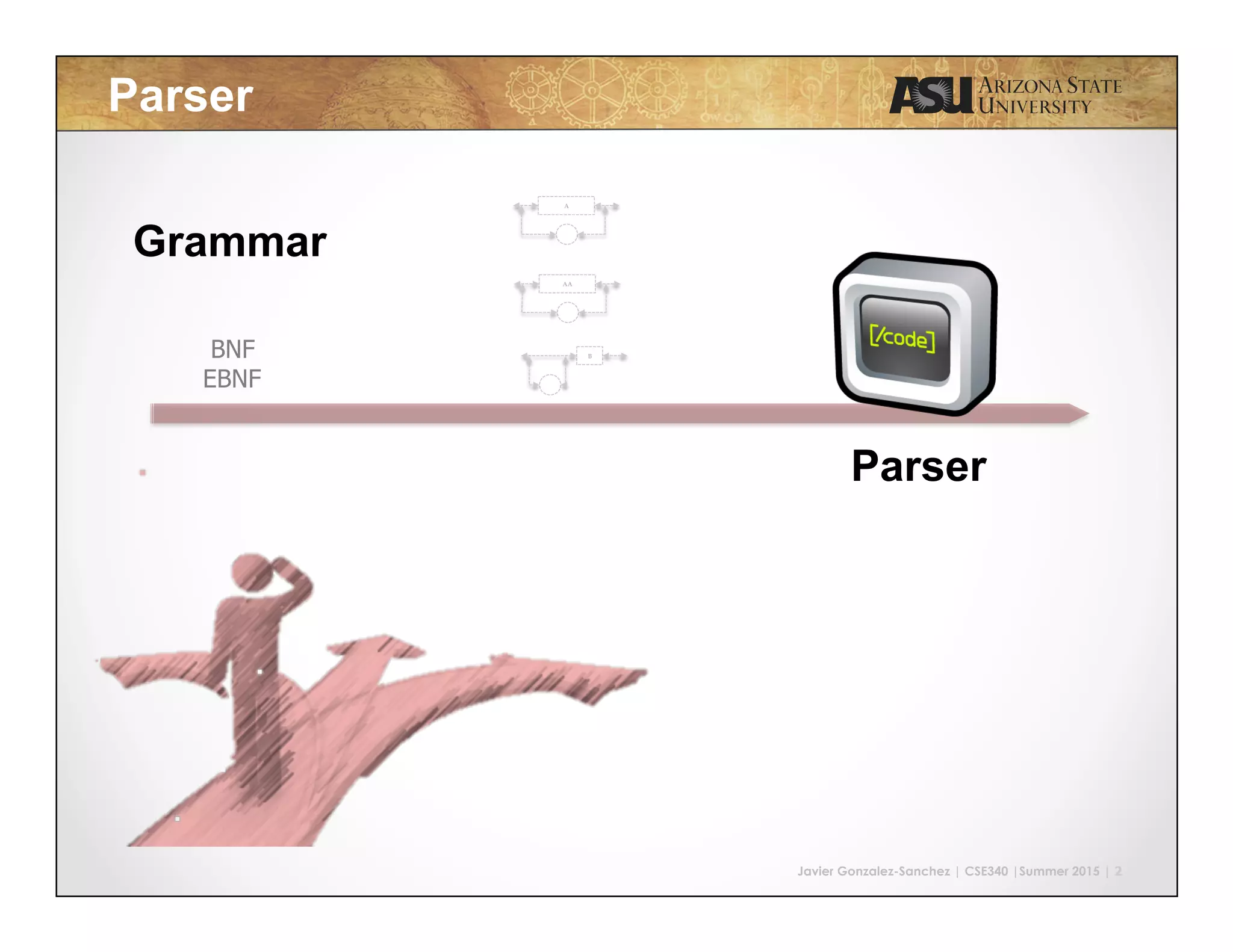 Javier Gonzalez-Sanchez | CSE340 |Summer 2015 | 2 Parser BNF EBNF A AA B Parser Grammar 
