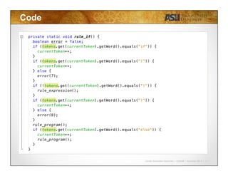 Javier Gonzalez-Sanchez | CSE340 | Summer 2015 | 11
Code
 