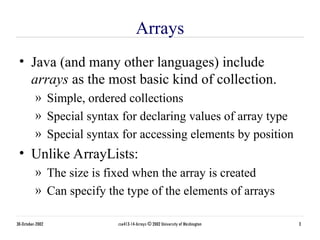 Programming Language Java Arrays and ArrayList | PPT