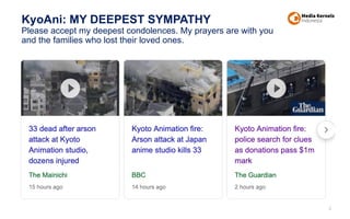 KyoAni: MY DEEPEST SYMPATHY
Please accept my deepest condolences. My prayers are with you
and the families who lost their loved ones.
2
 