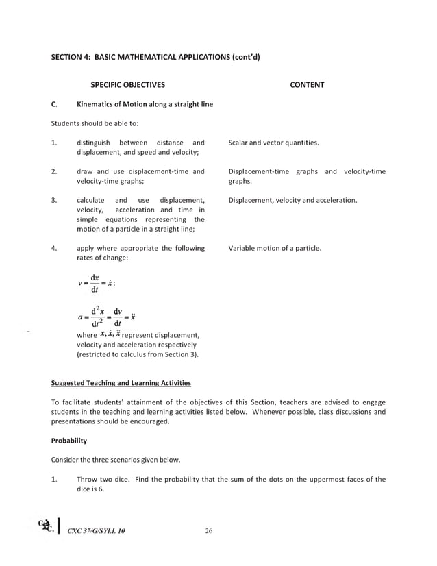 CXC CSEC Syllabus for Additional Mathematics | PDF