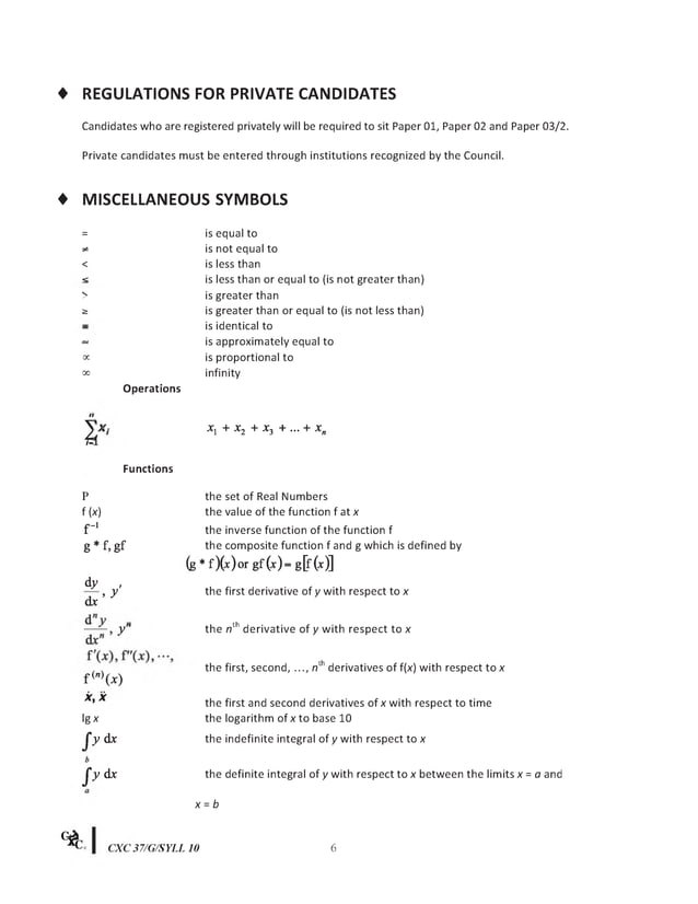 CXC CSEC Syllabus for Additional Mathematics