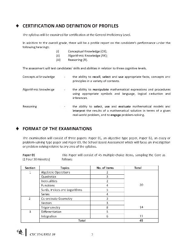 CXC CSEC Syllabus for Additional Mathematics