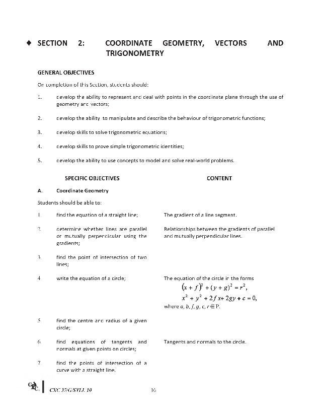 CXC CSEC Syllabus for Additional Mathematics