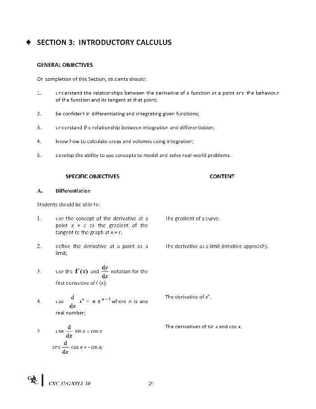 CXC CSEC Syllabus for Additional Mathematics