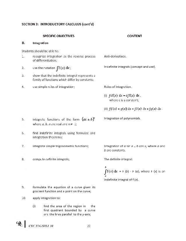 CXC CSEC Syllabus for Additional Mathematics