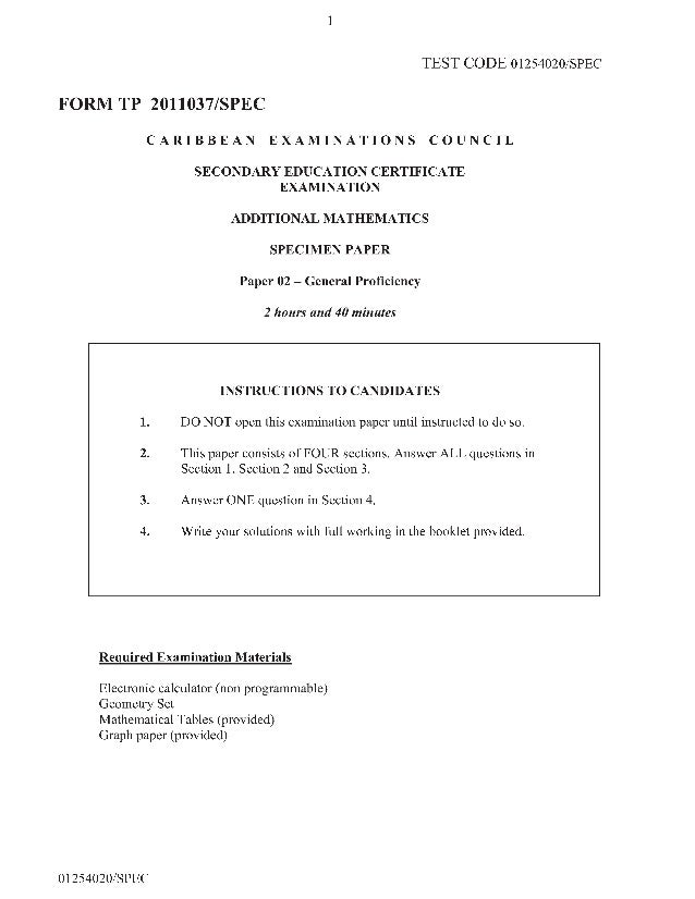 CXC CSEC Syllabus for Additional Mathematics