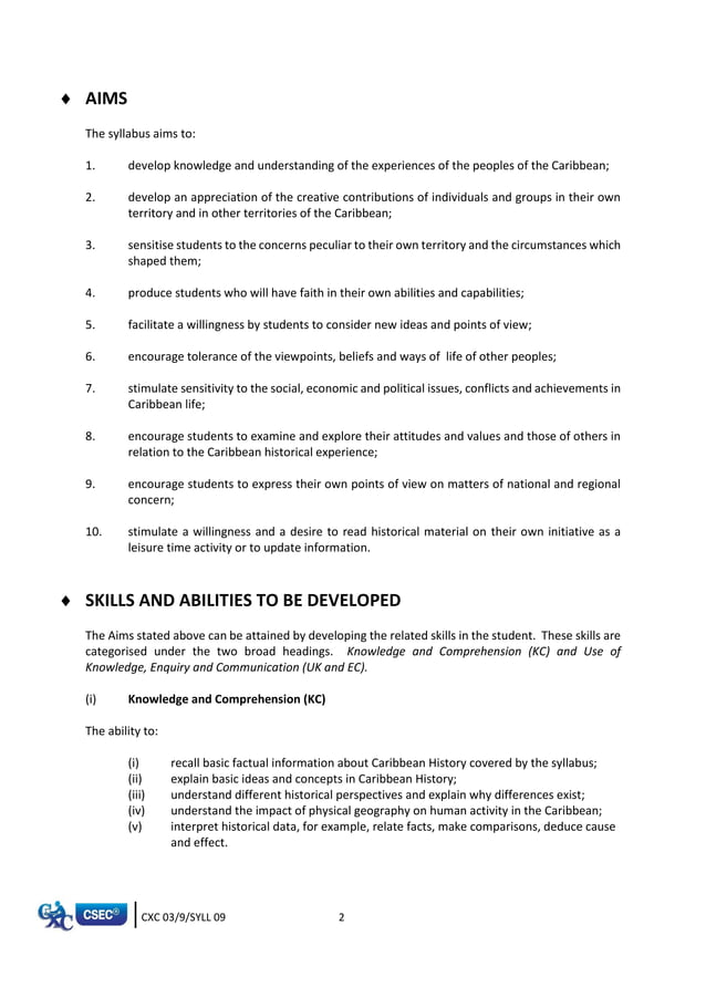 CXC CSEC Syllabus for Caribbean History