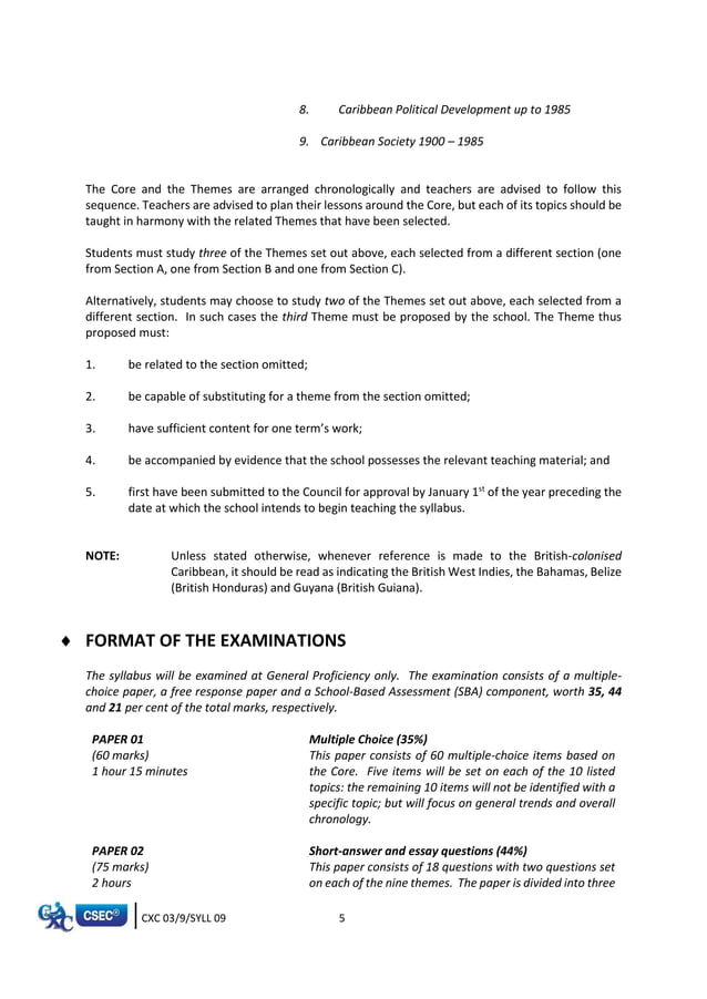 CXC CSEC Syllabus for Caribbean History