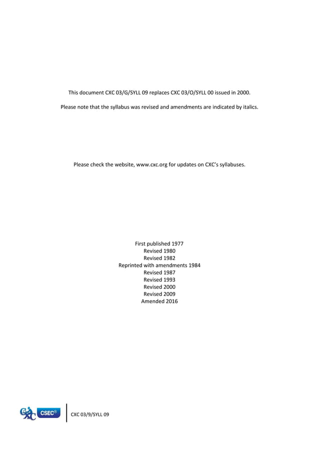 CXC CSEC Syllabus for Caribbean History