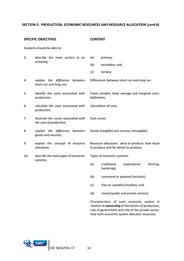 Cxc Csec Syllabus For Economics Pdf Educational Assessment Education Cxc Csec Syllabus For Economics Pdf Educational Assessment Education