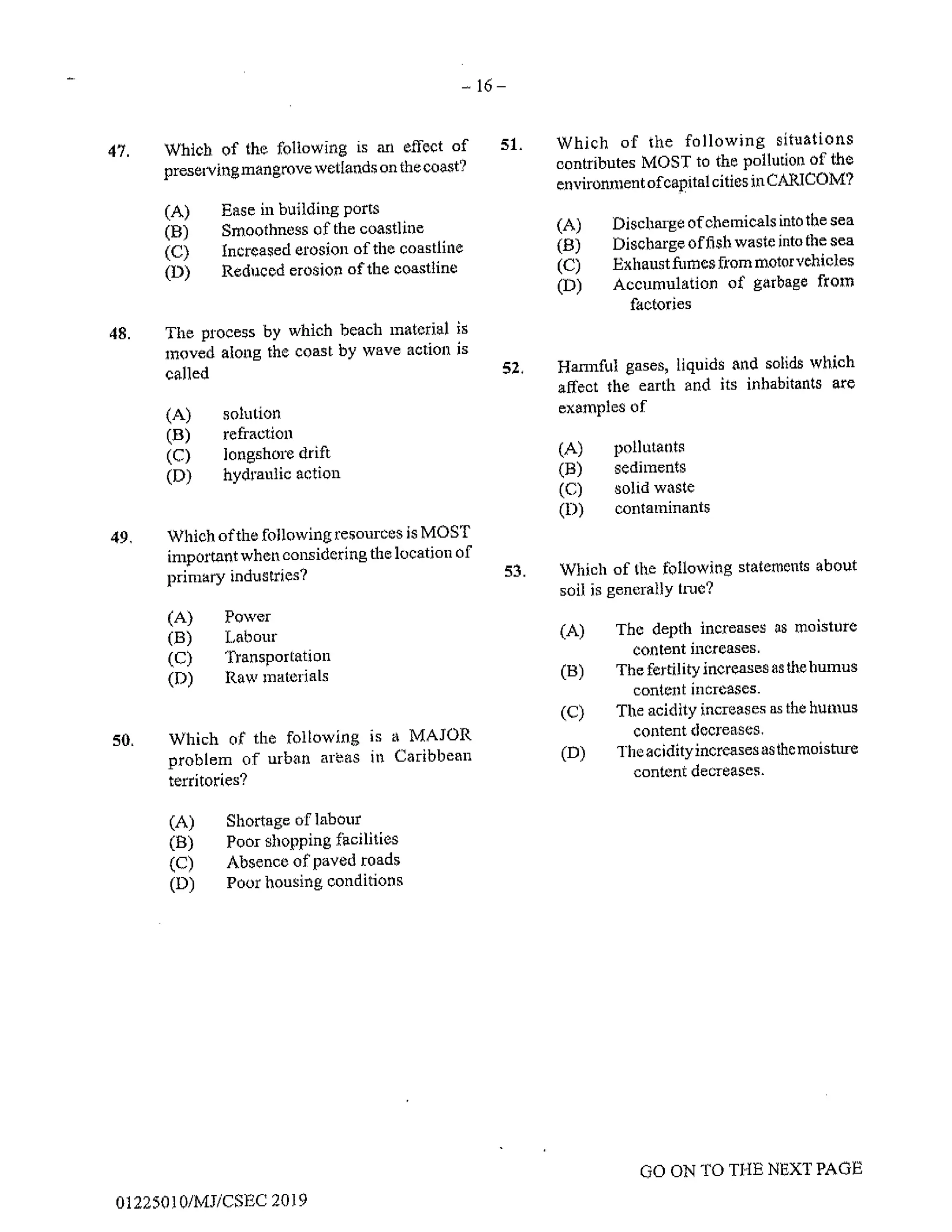 CSEC GEOGRAPHY PAPER 1- 2019
