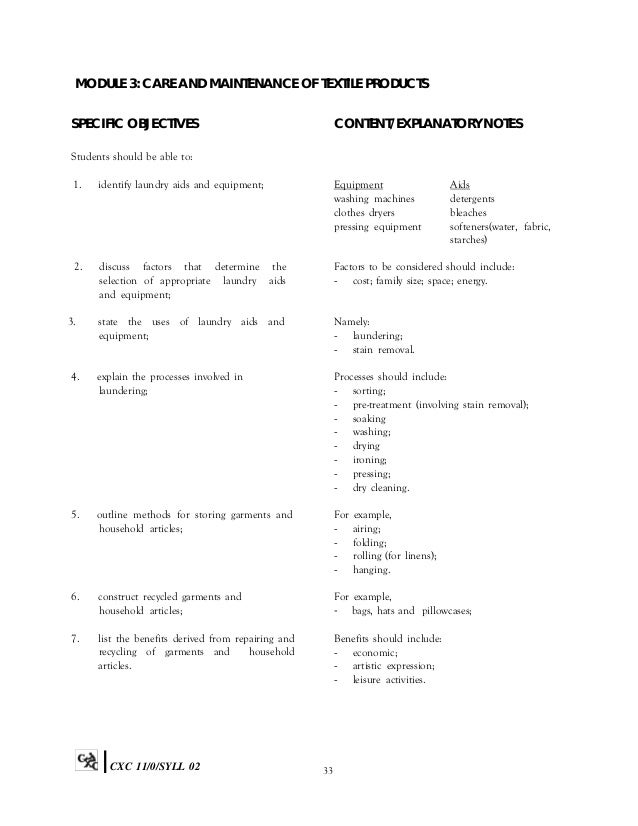 Csec home ec syllabus