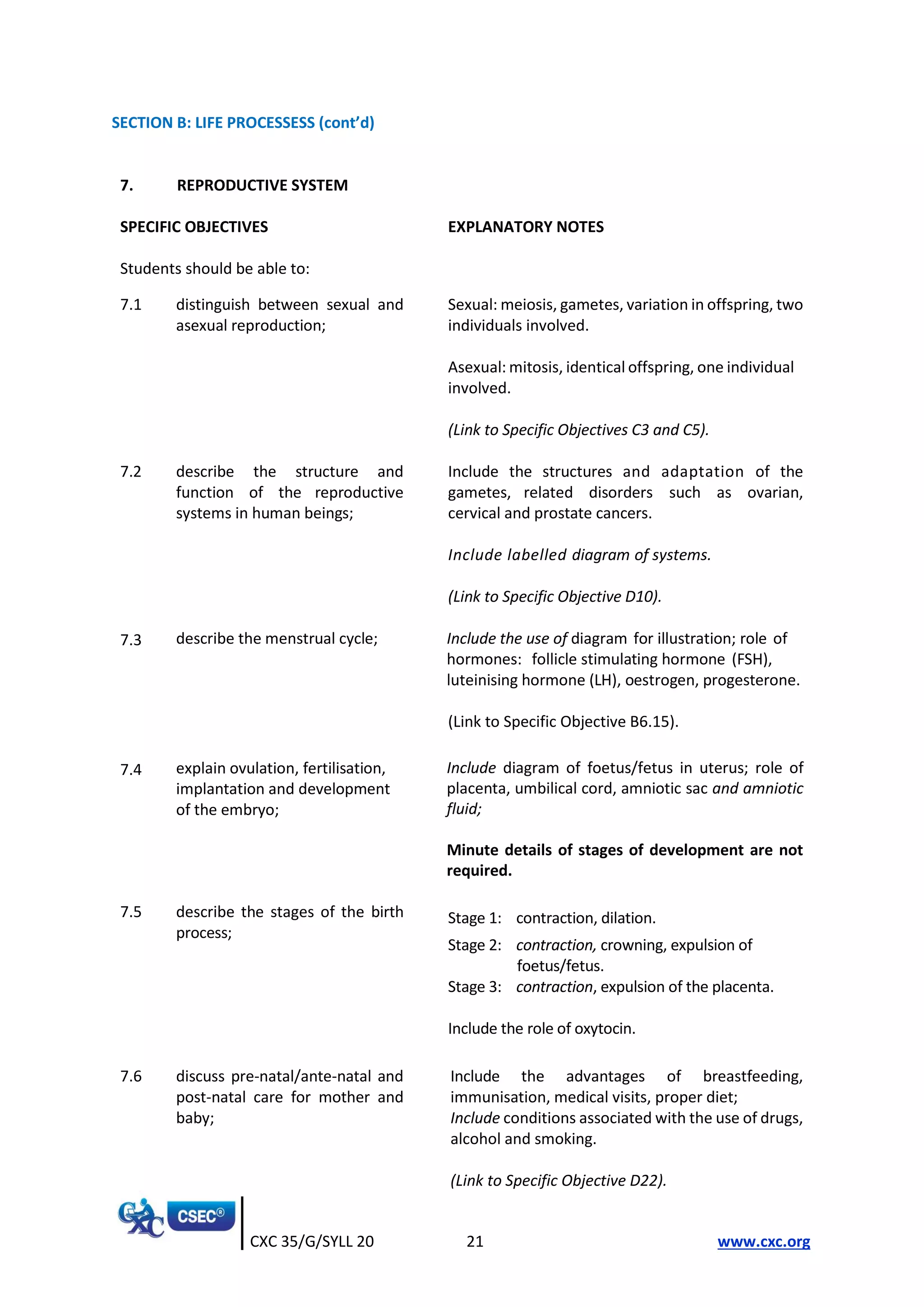 Csec human and social biology syllabus with specimen papers 2022 | PDF ...