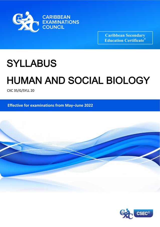 Csec human and social biology syllabus with specimen papers 2022 | PDF ...