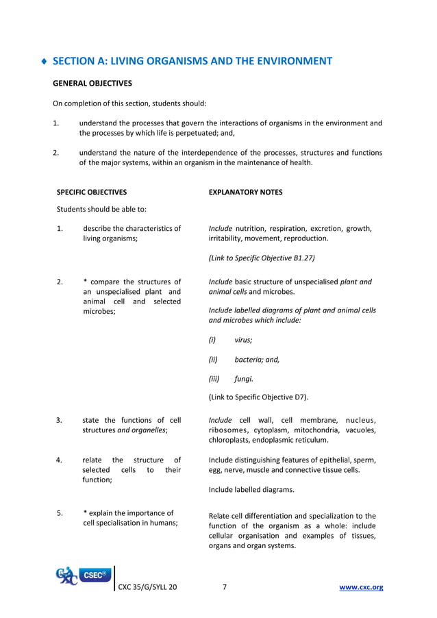 Csec human and social biology syllabus with specimen papers 2022 | PDF ...