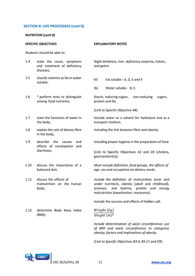 Csec human and social biology syllabus with specimen papers 2022 | PDF ...