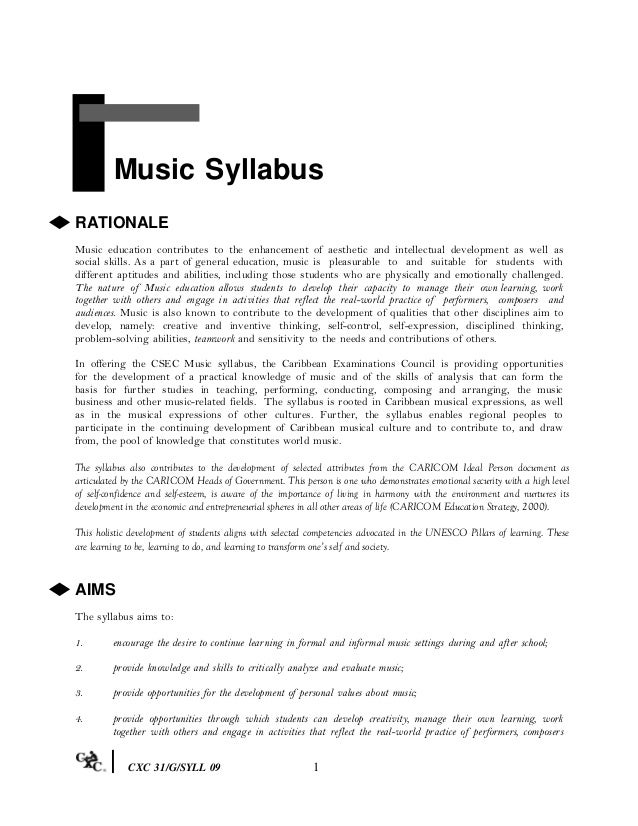 Csec music syllabus