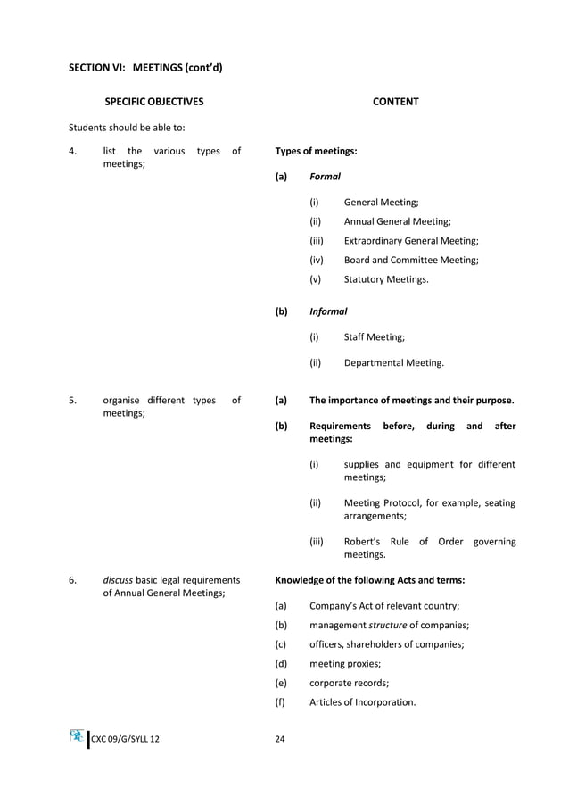 Csec Office Administration Syllabus Pdf Business Administration