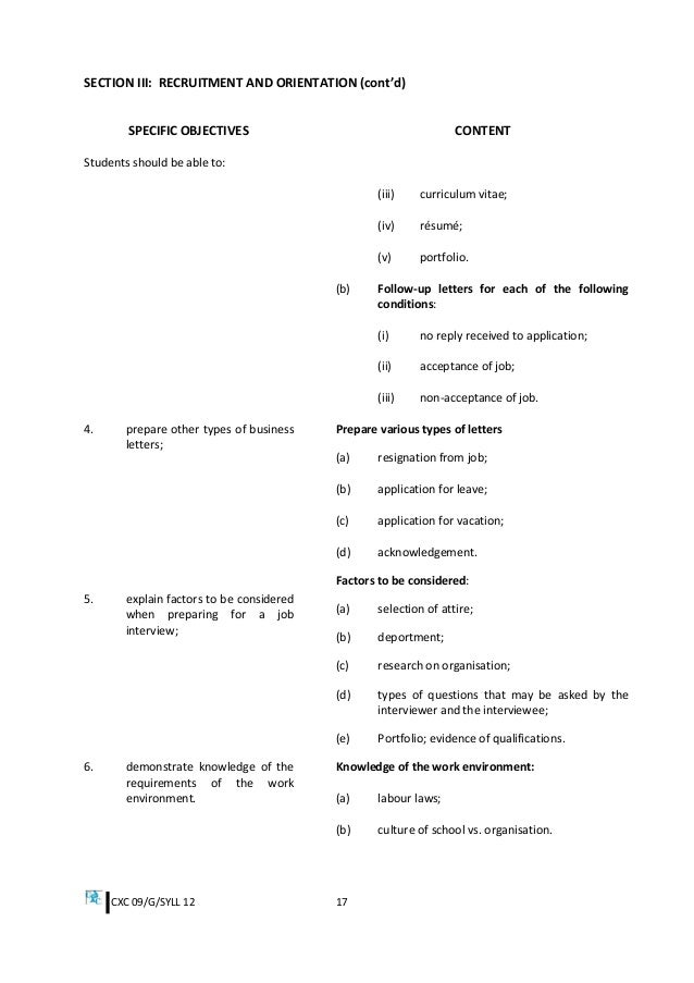outline of a resume for a job